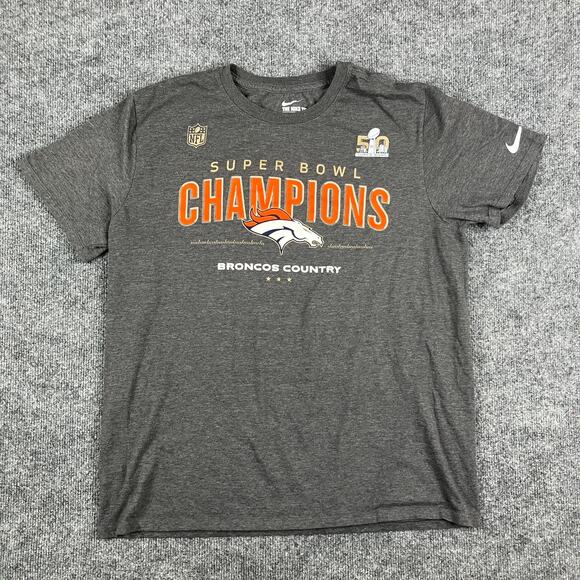 Nike Denver Broncos Super Bowl Champions TShirt Mens Size L Gray NFL 50 Graphic - Picture 1 of 7